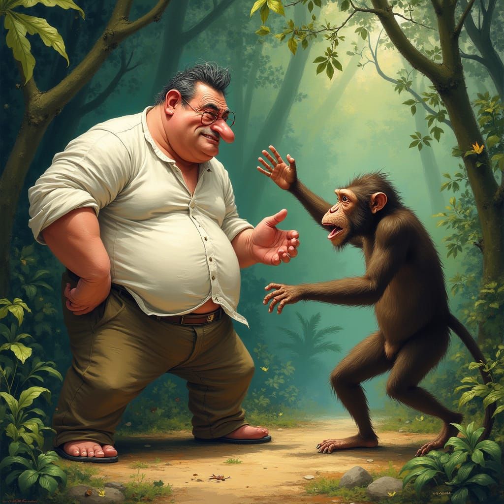 Robust Gentleman Battles Mischievous Monkey in Whimsical Jun...