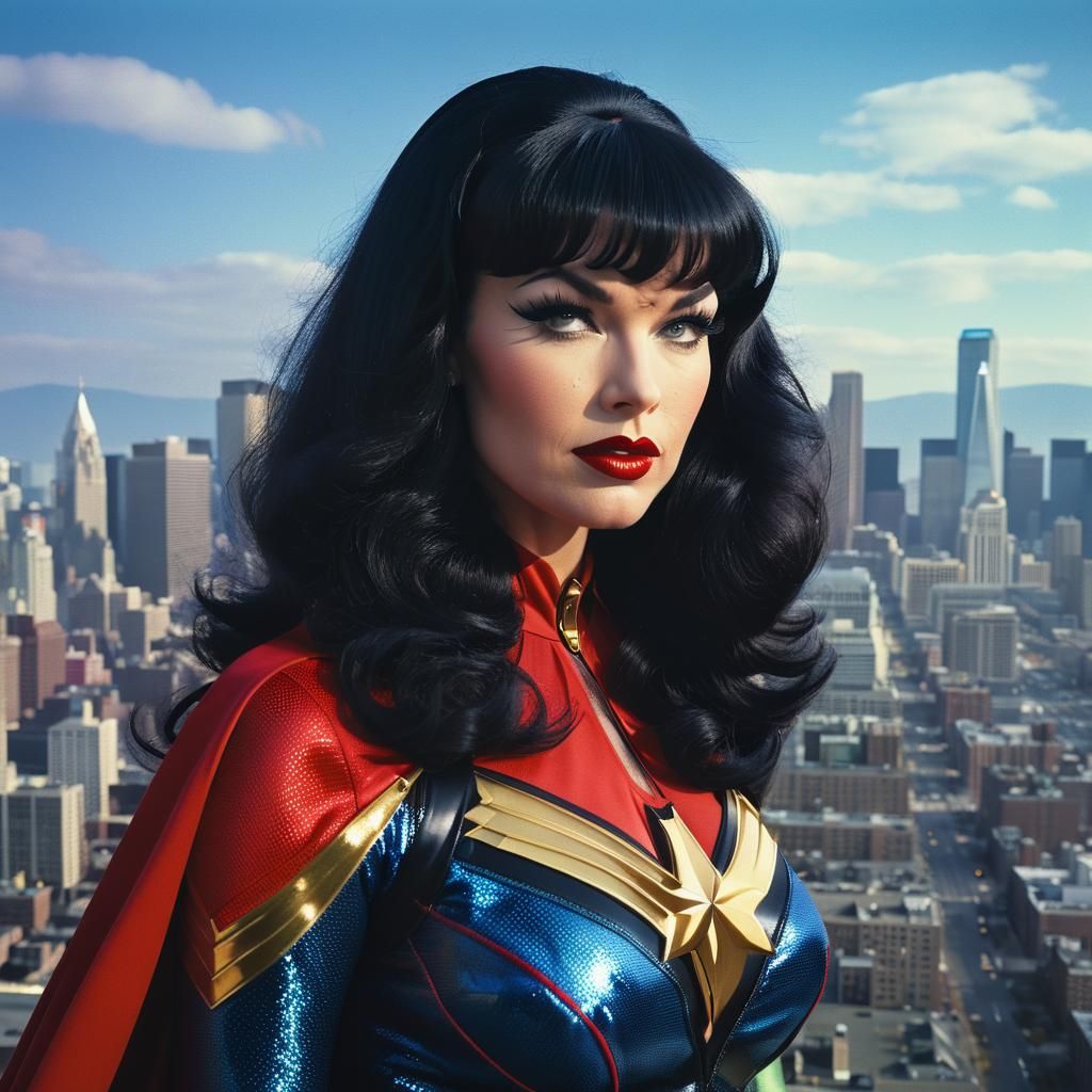 Bettie Page as Superhero: Cinematic Film Still