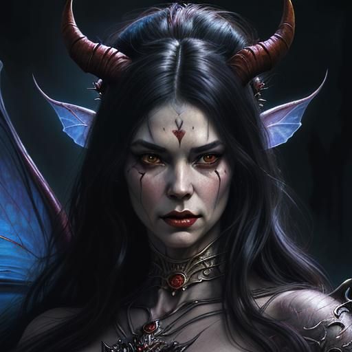 Detailed Demon Woman Portrait in Fantasy Style