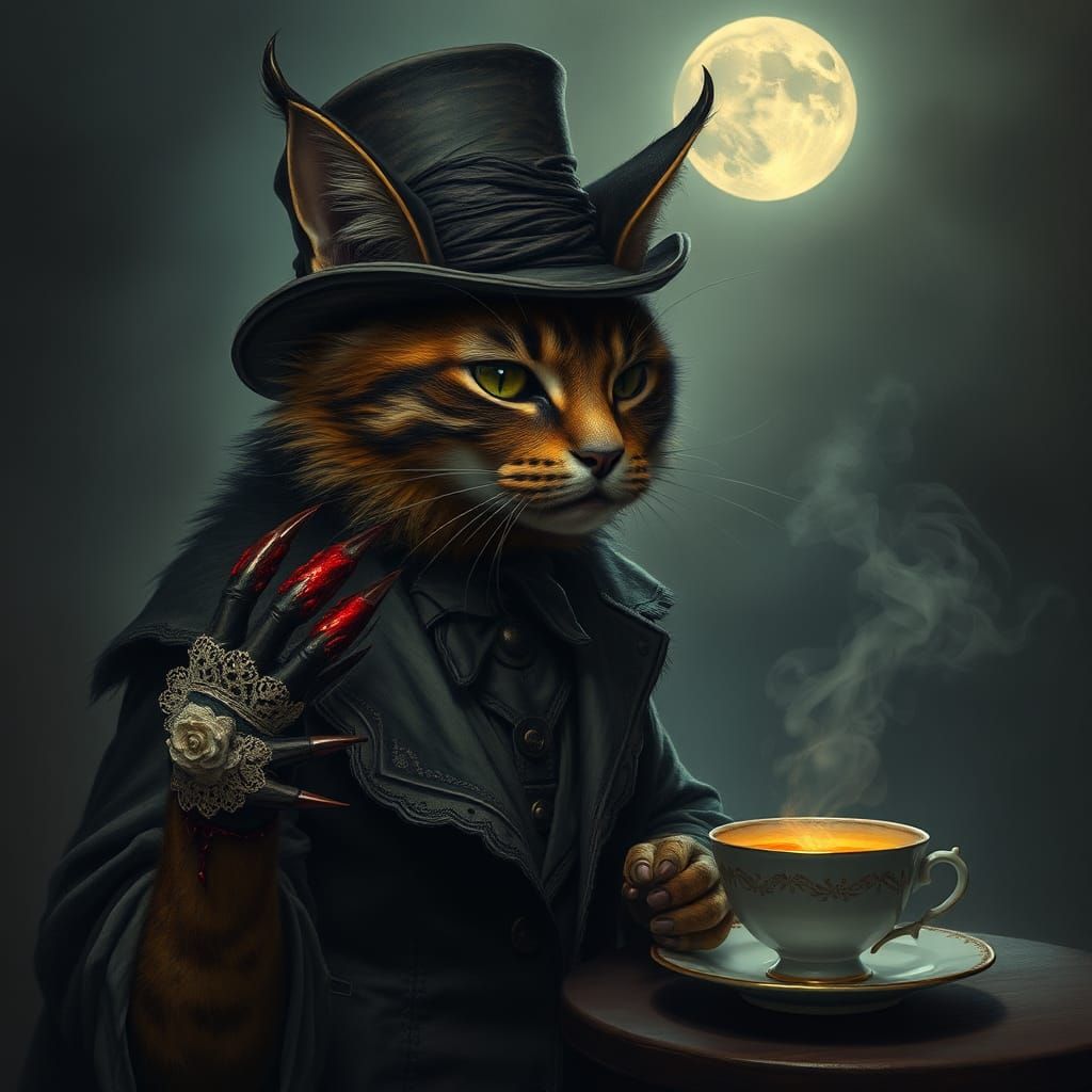 Mystical Feline Creature in Victorian Attire
