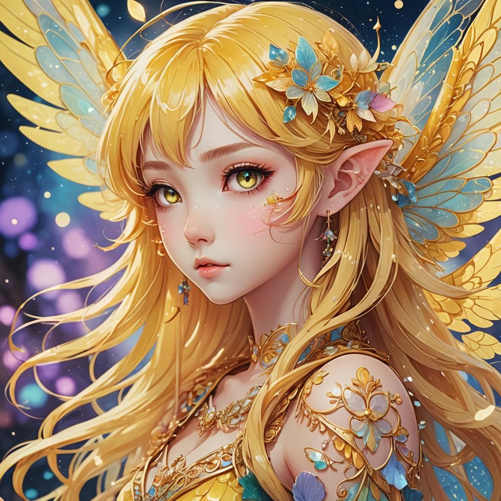 Anime Pixie with Yellow Hair in Digital Art