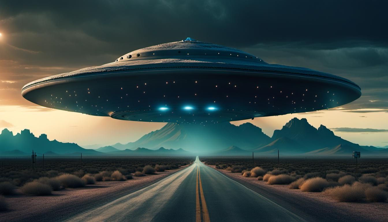 Road in Arizona with Giant UFO: Digital Matte Painting