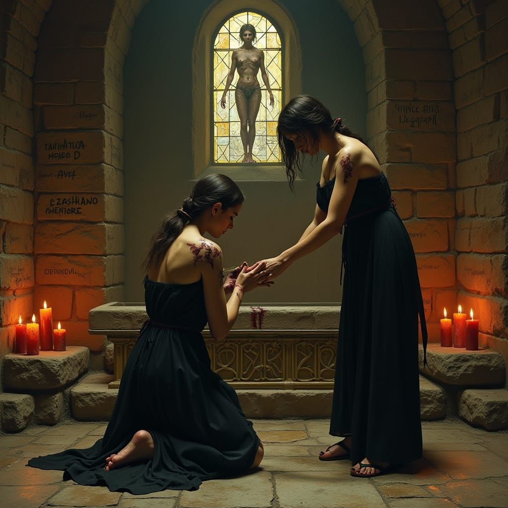 Crypt Scene in Dark Romanticism Style