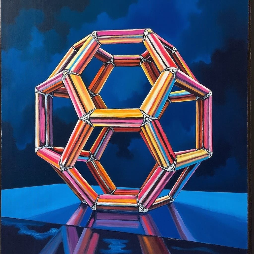 Futuristic Octahedron and Cube Sculpture in Neon Hues