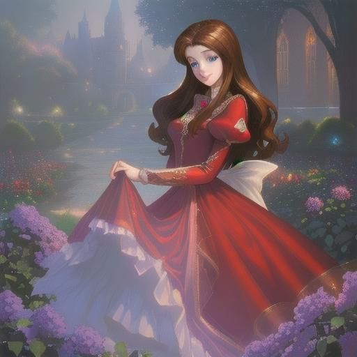 Beautiful Princess in Castle Garden, Ethereal Style