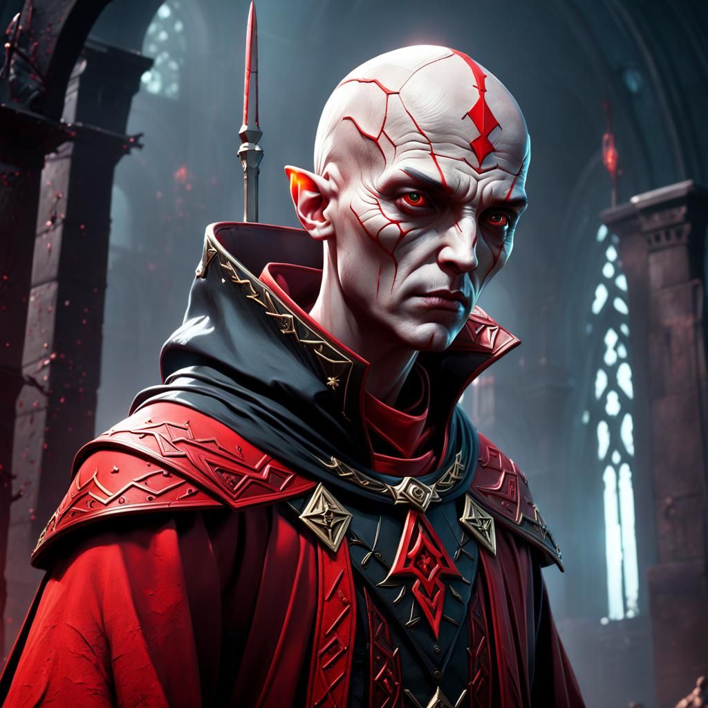 Cultist with Red Scars: Detailed Matte Painting