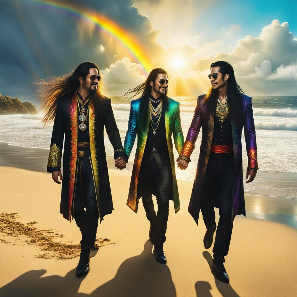 Goth Fantasy Men Holding Hands on Beach