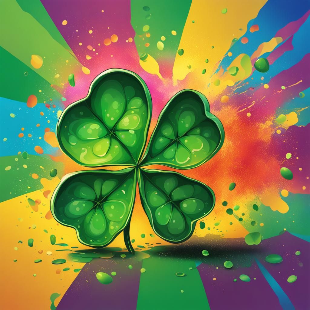 Hyperrealistic Four-Leaf Clover Splash Art