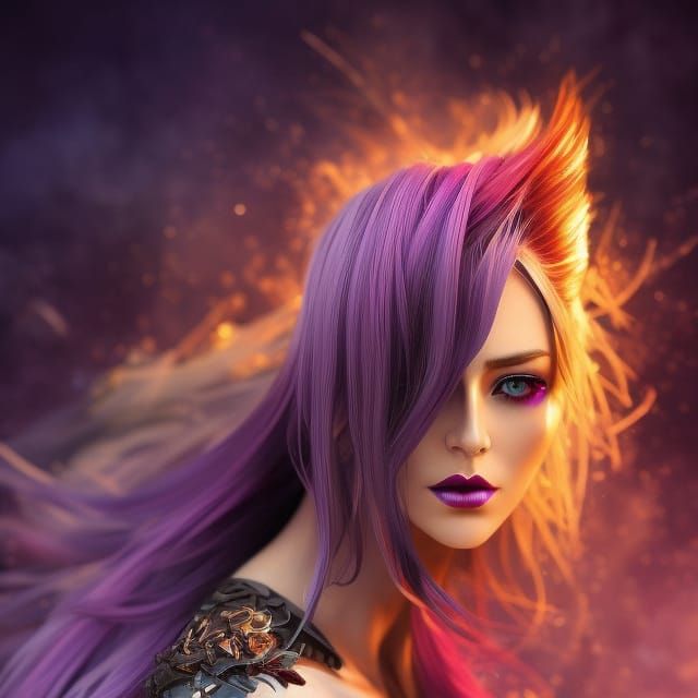 Woman with Purple Hair in Oil Painting Style