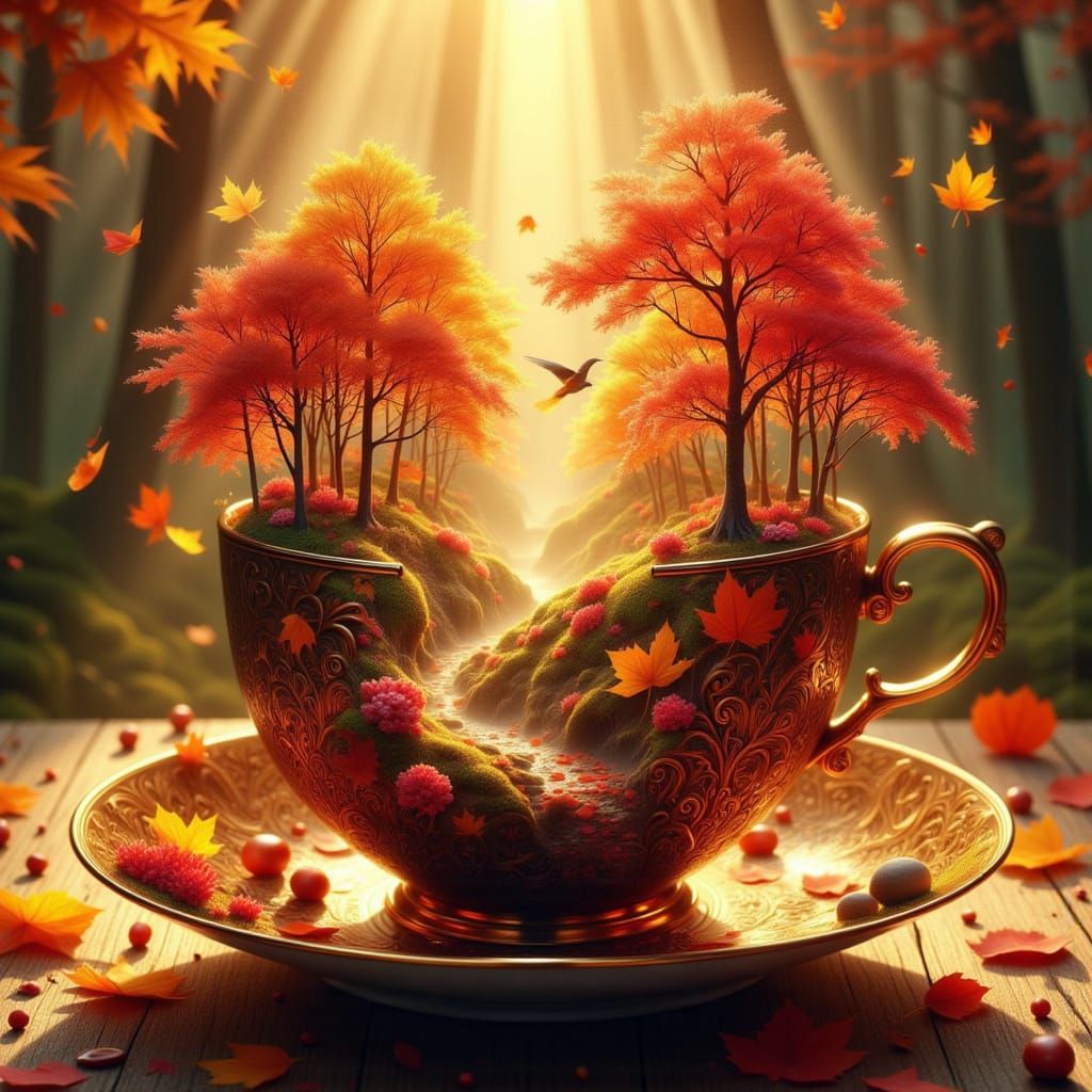 Autumn Woodland in Teacup: Hyperdetailed Miniature Landscape