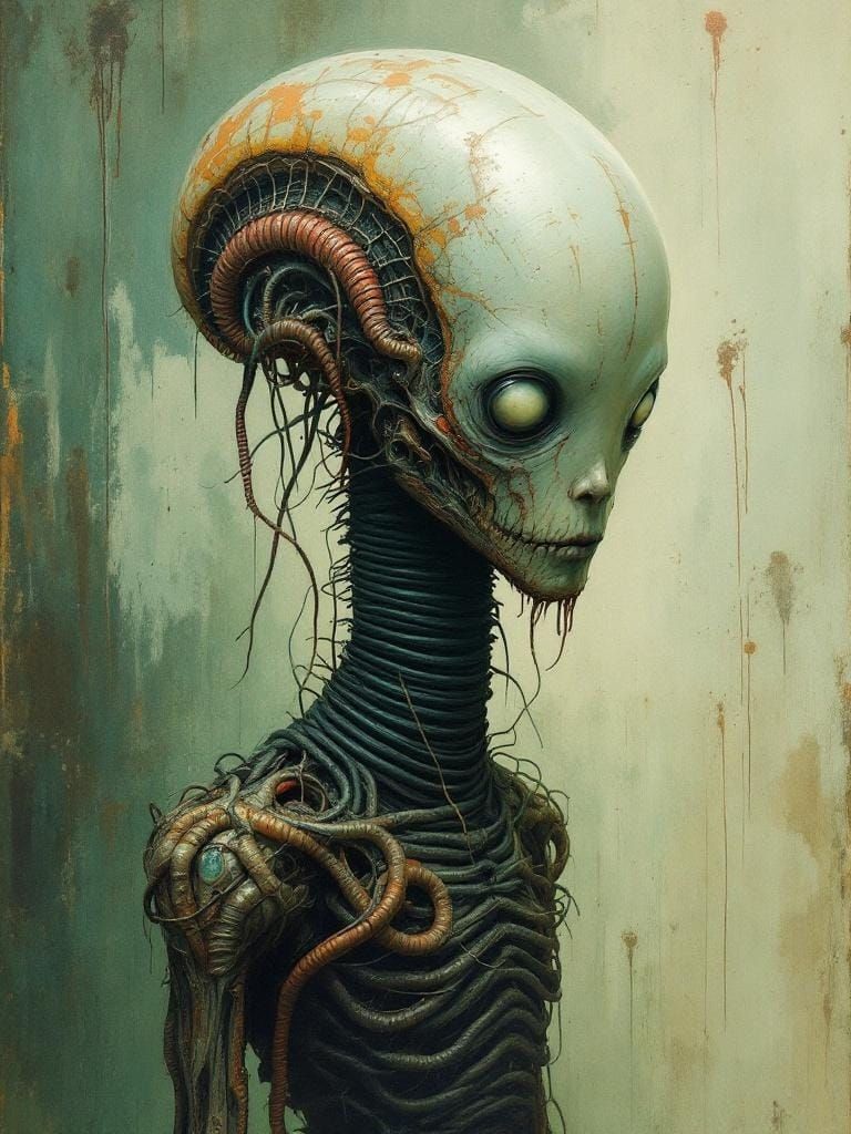 Surreal Hybrid Creature Portrait in Dry Pastel Style