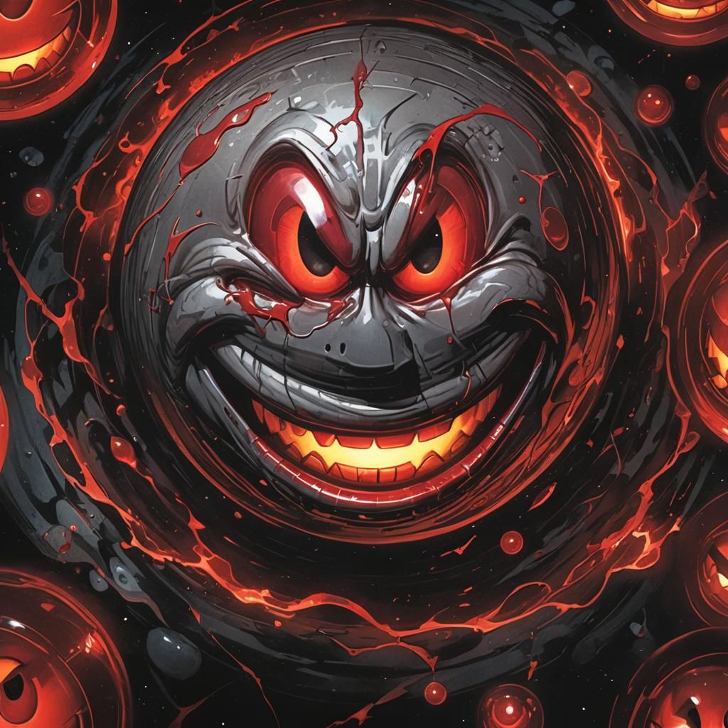Evil Smiley Emoji Orb in Comic Book Style