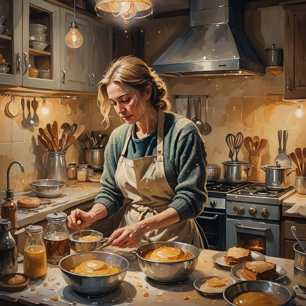 Cozy Midnight Baking: Dutch Master Inspired Oil Painting