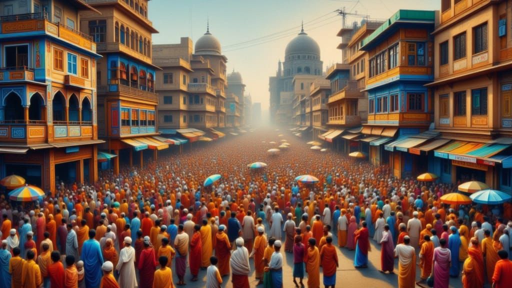 Indian Cityscape Fusion: Vermeer, Bacon, Sugimoto Styles