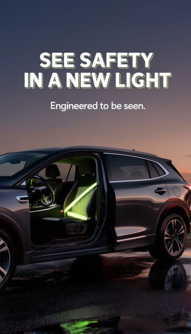 Luxury SUV at Dusk with Glowing Seatbelt