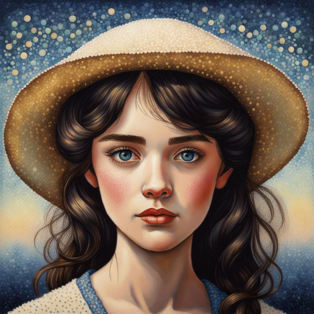 Colorful Pointillist Landscape with Wildflowers