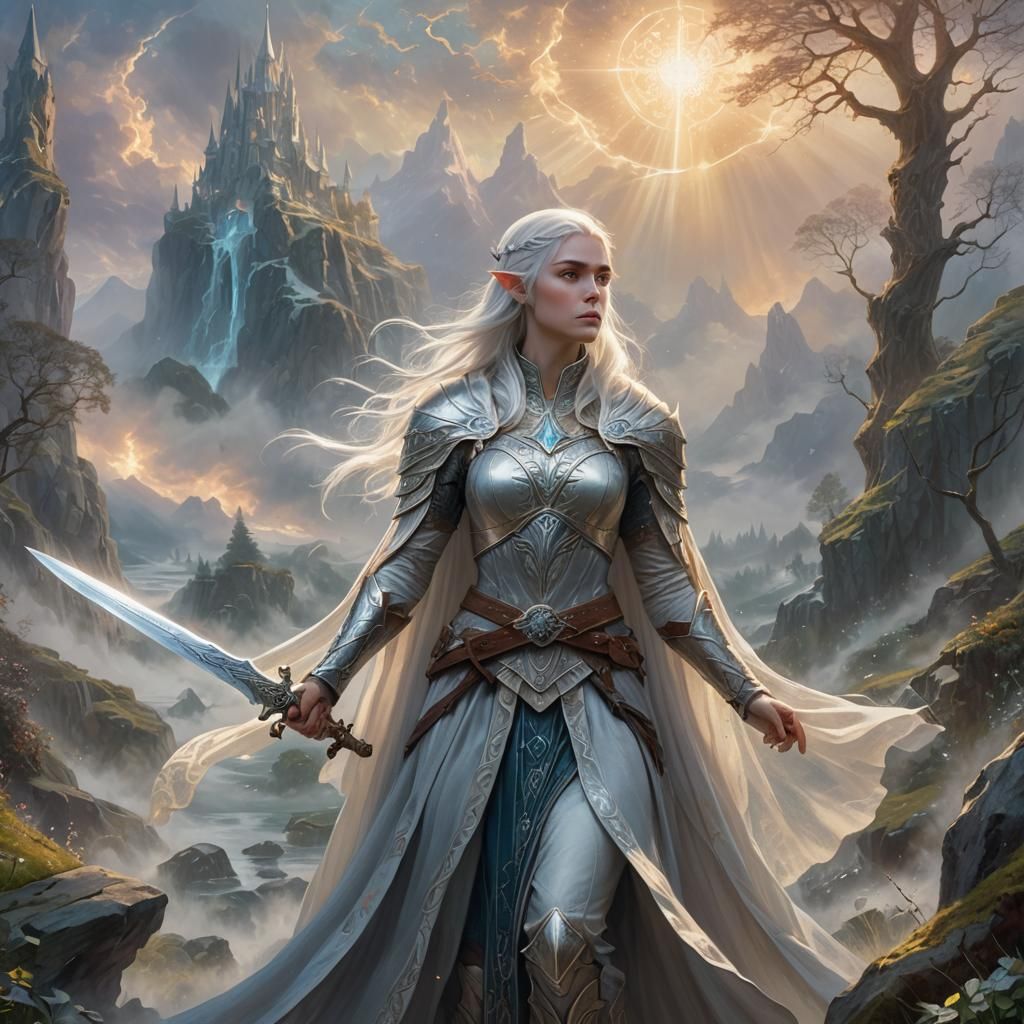 Elven Warrior Princess in Mystical Battle Scene