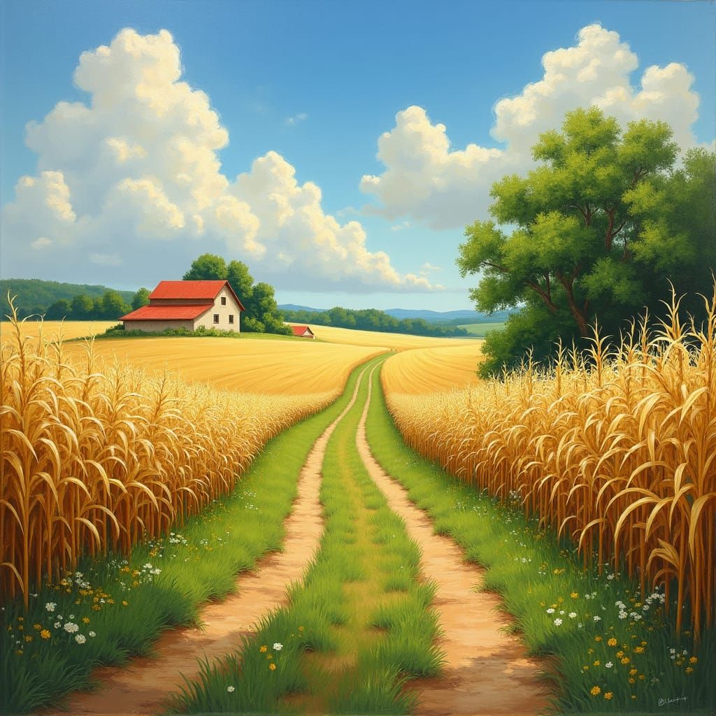 Picturesque Farm Path in Impressionist Style