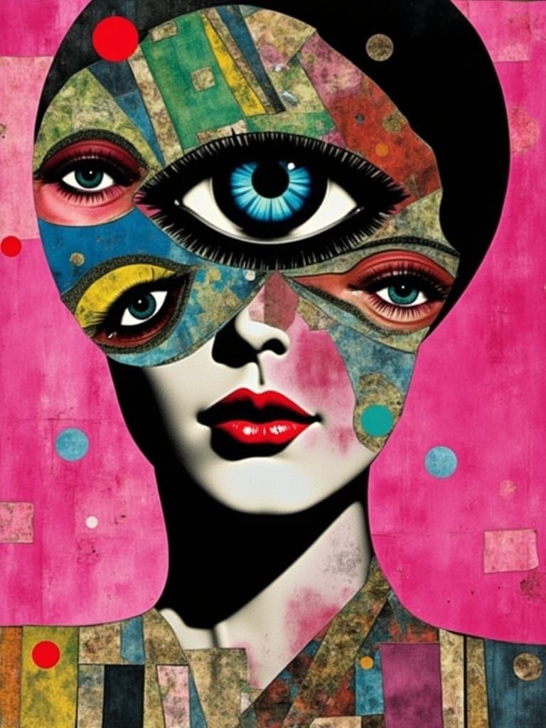 Mixed Media Collage Portrait in Klimt Style