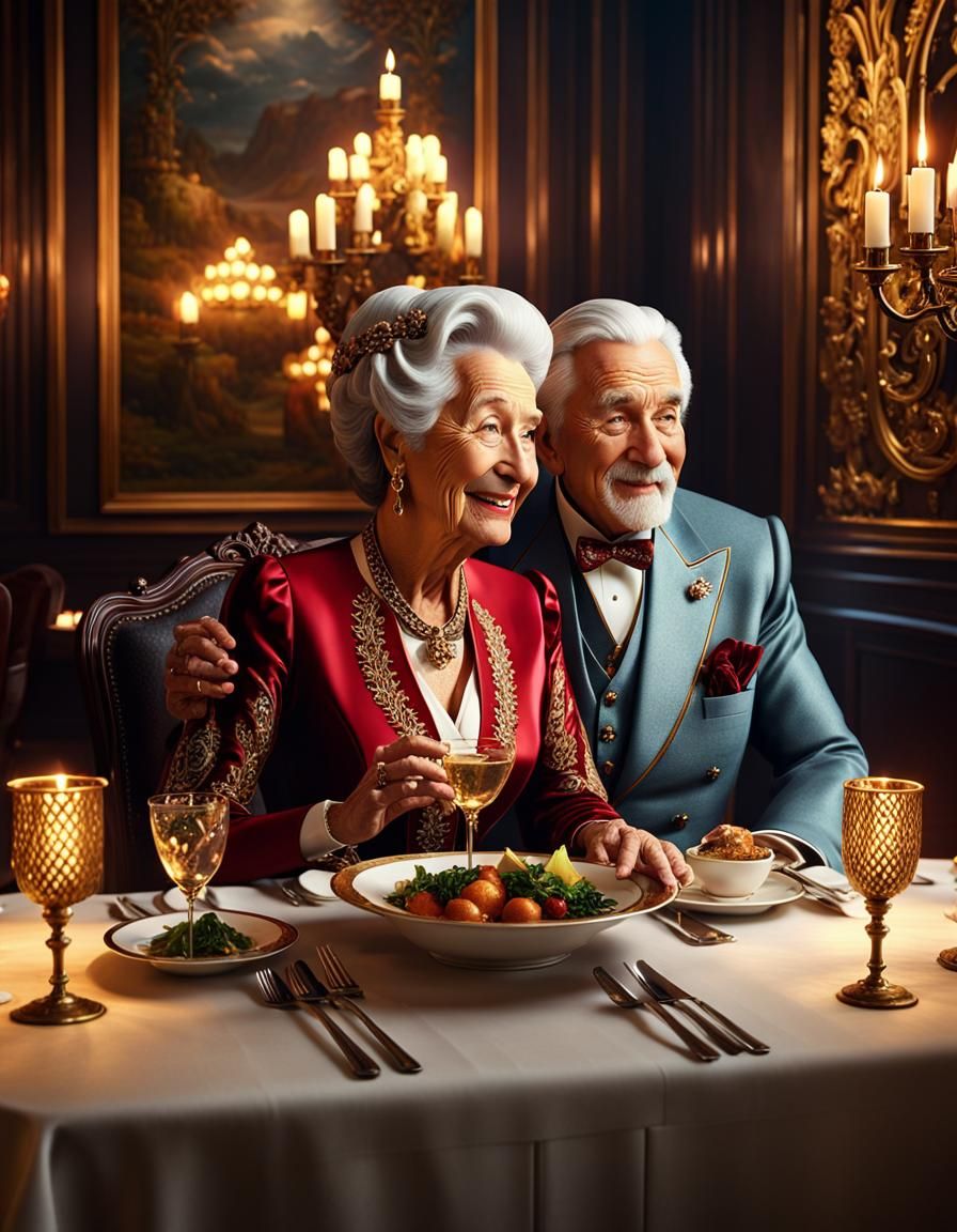 Romantic Elderly Couple at Candlelit Dinner