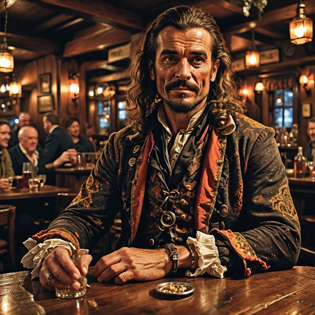 Calico Jack Rackham in Irish Pub, Hyperrealistic Photo