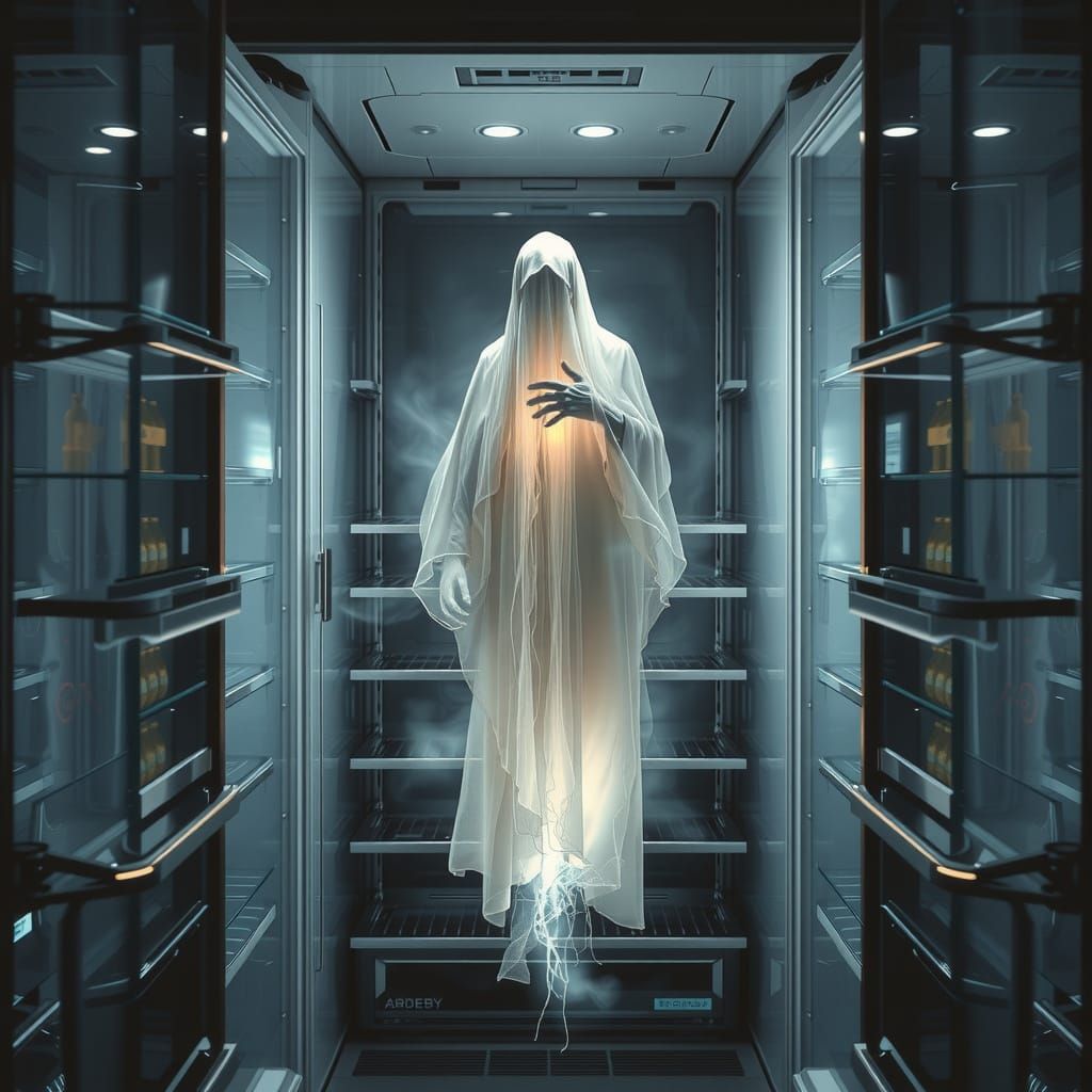 Ethereal Entity Emerges from Modern Fridge in Haunting, Hype...
