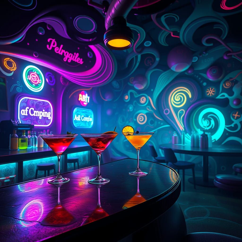 Glowing Neon Cocktails in a Futuristic Bar, Inspired by Conc...