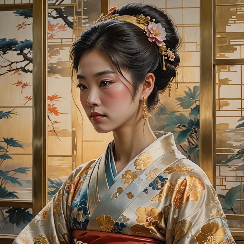 Japanese Princess Portrait in Fantasy Realism Style