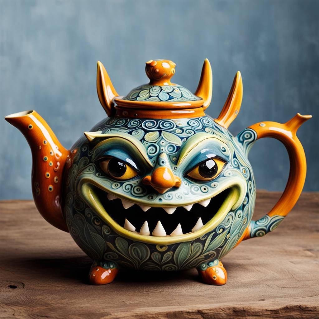 A whimsical ceramic teapot