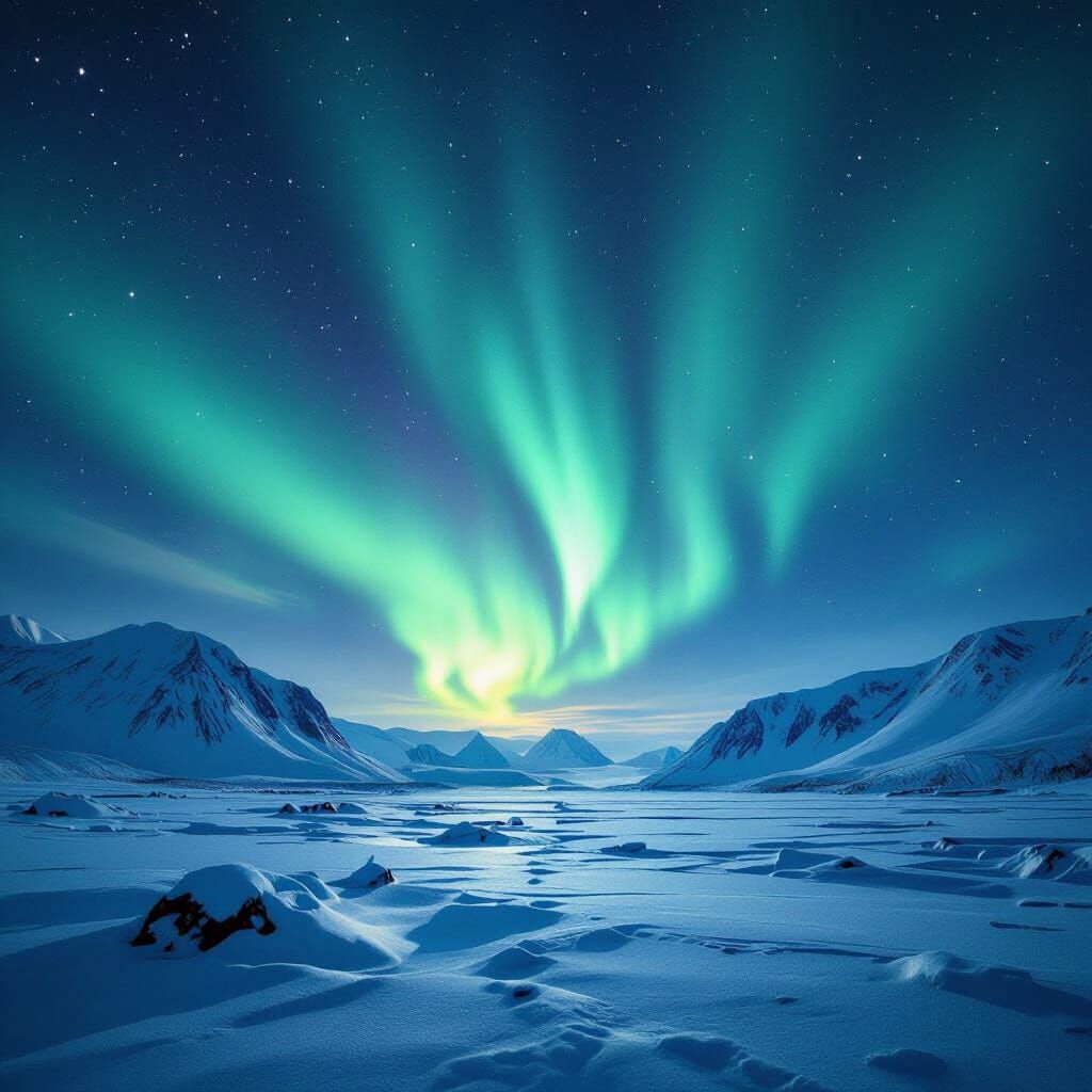 Aurora Borealis Over Arctic Mountains in Hyperrealistic Styl...