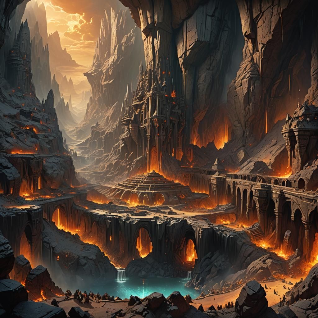 Majestic Dwarf City Forges in Mountain Cavern