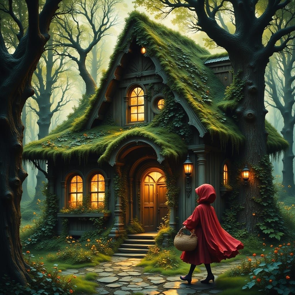 Wolf Watches Girl Enter Forest Hut