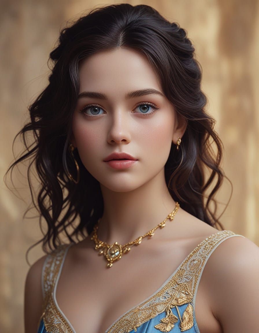 Ethereal Princess in Lavish Blue Gown, Anime-Inspired Cinema...