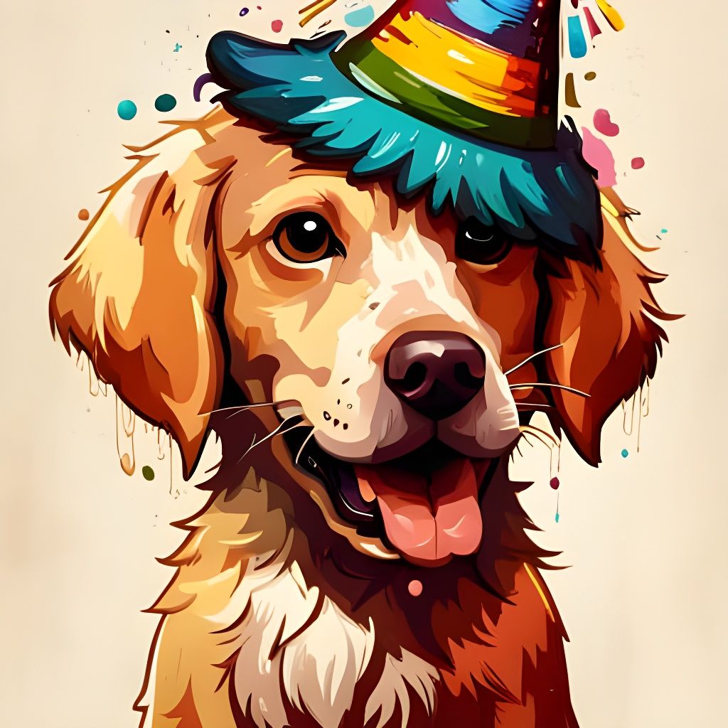 Chibi Golden Retriever Celebrates: Digital Splash Art