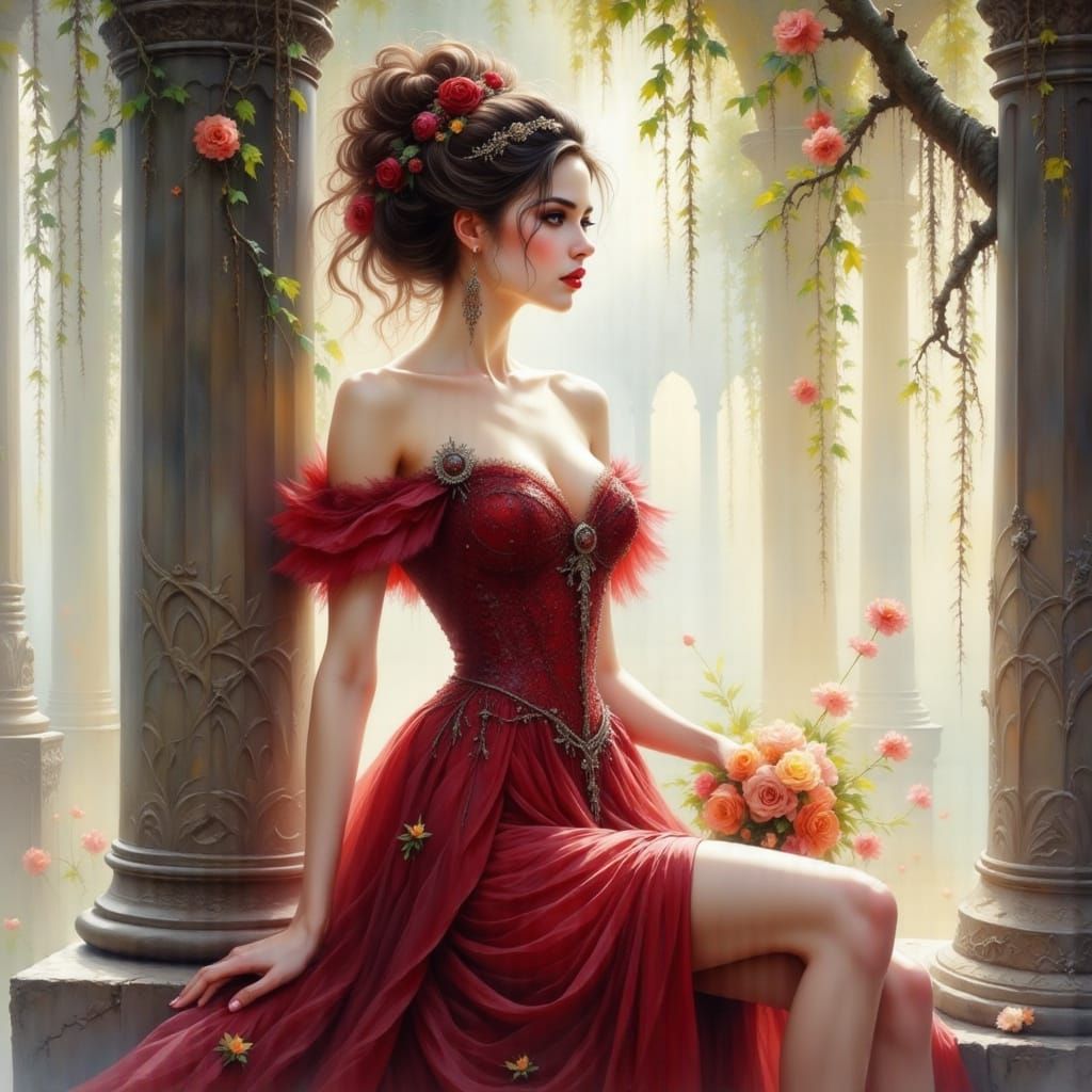 Beautiful Woman in Elegant Dress