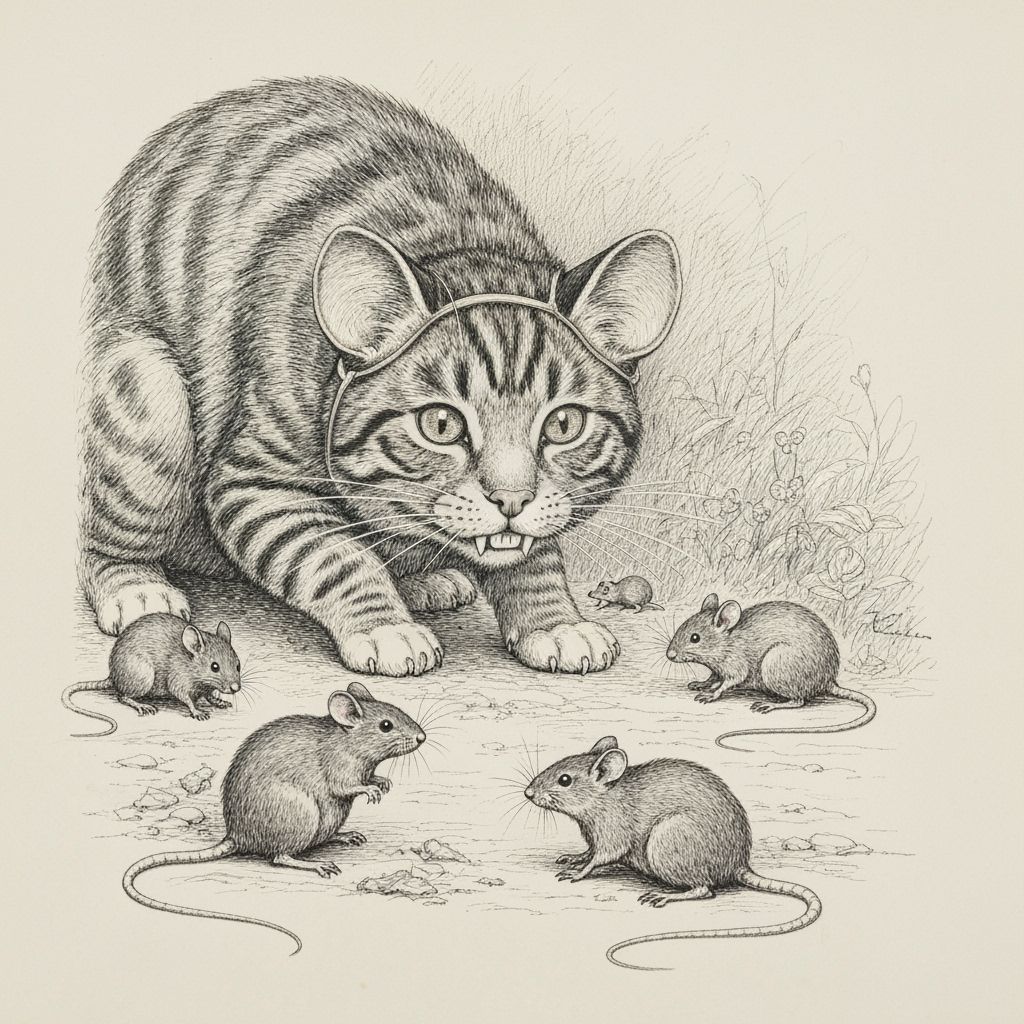 Whimsical Mid-Century Cat in Mouse Disguise