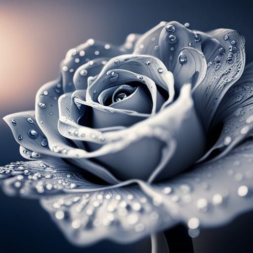 Silver Rose with Sapphire in Hyperrealistic Detail