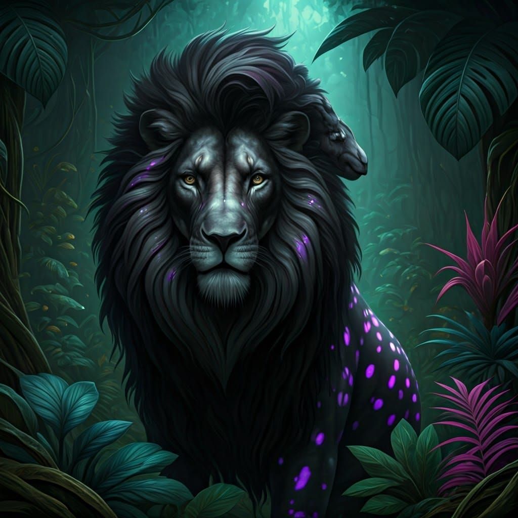 Majestic Giraffe-Lion Monster in a Mystical Realm