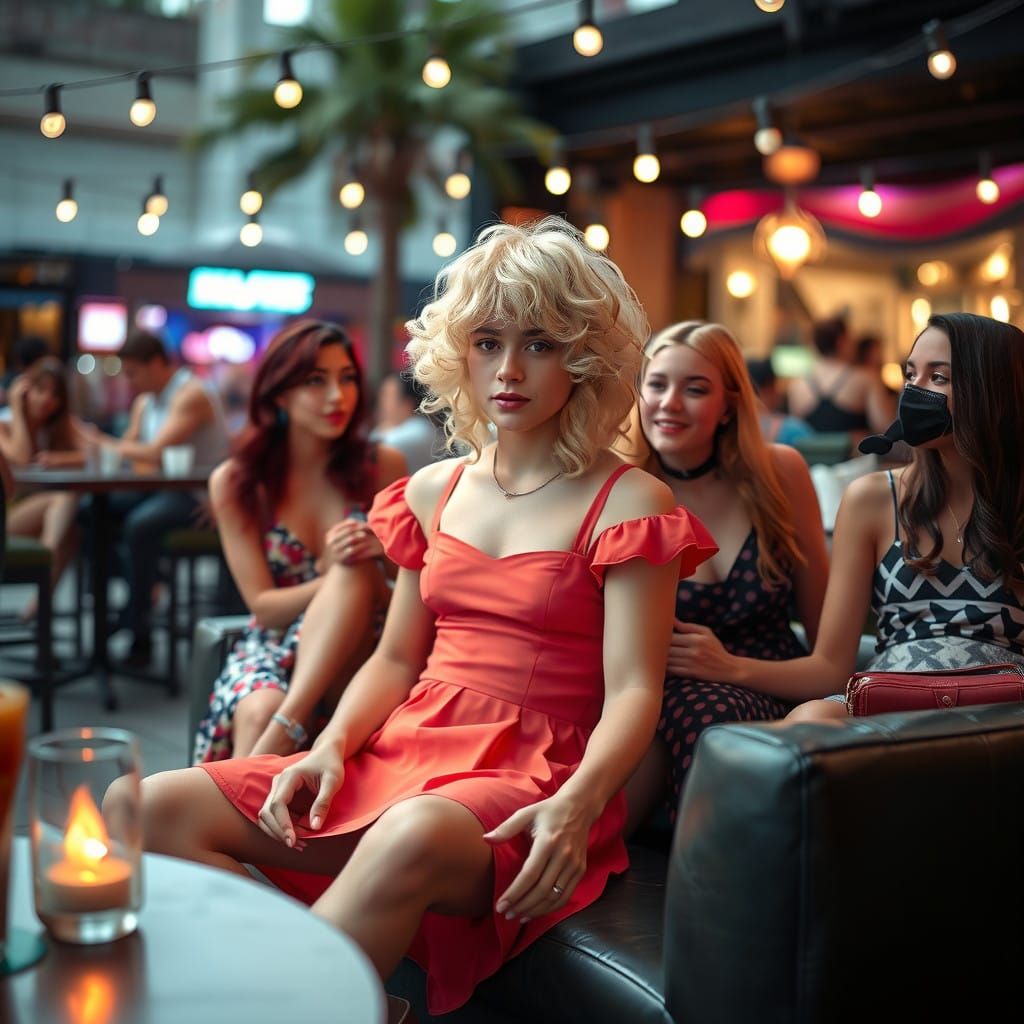 Young Man Crossdressing in Spaghetti Strap Minidress, Surrou...