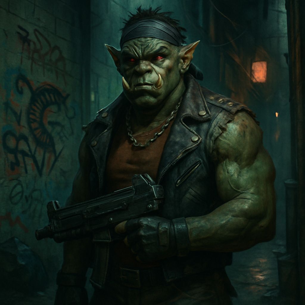 Shadowrun Ork Gang Member in Grimy Alleyway