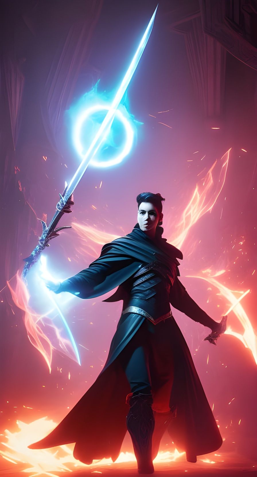 Elemental Wizard with Wand: Hyperdetailed Digital Art