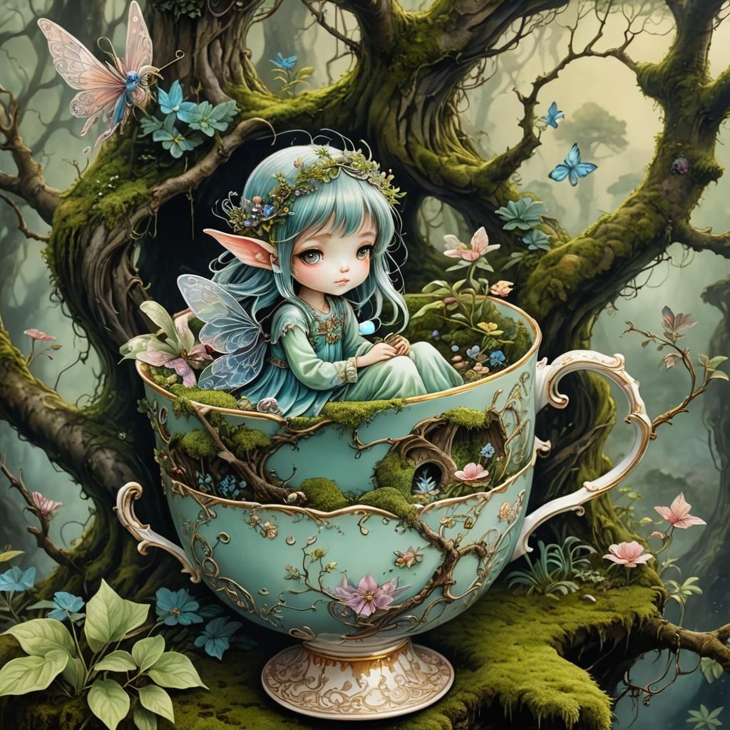 Fairy in Teacup: Anime Fantasy in Pastel Colors