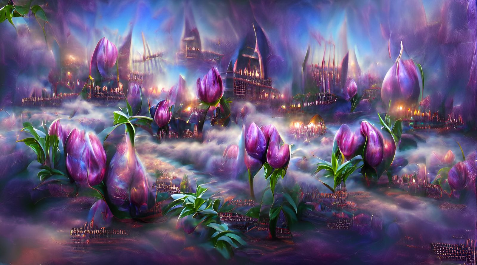 Ethereal Purple Tulips in a Cosmic Matte Painting