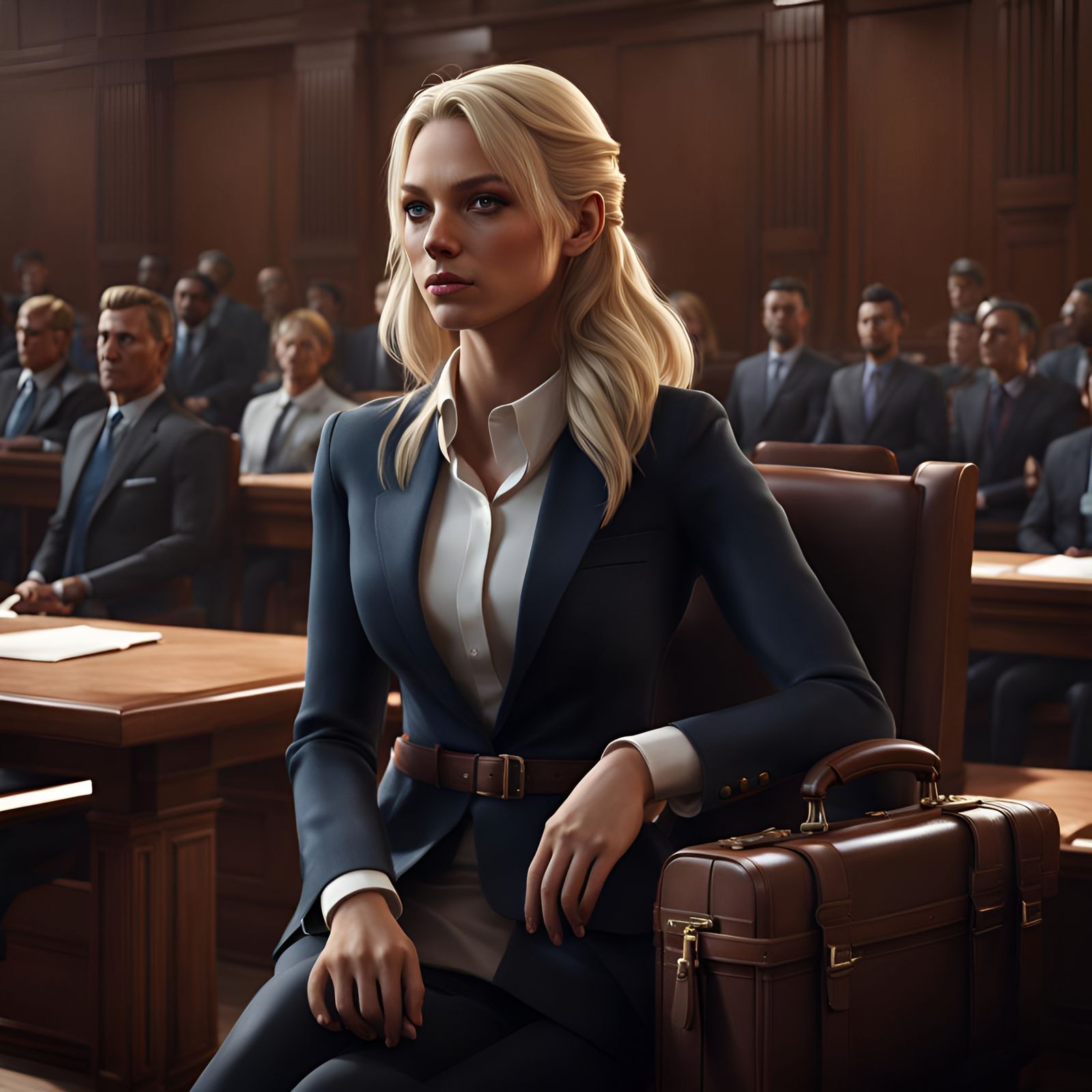 Blonde Lawyer in Court: Unreal Engine 5 Concept Art