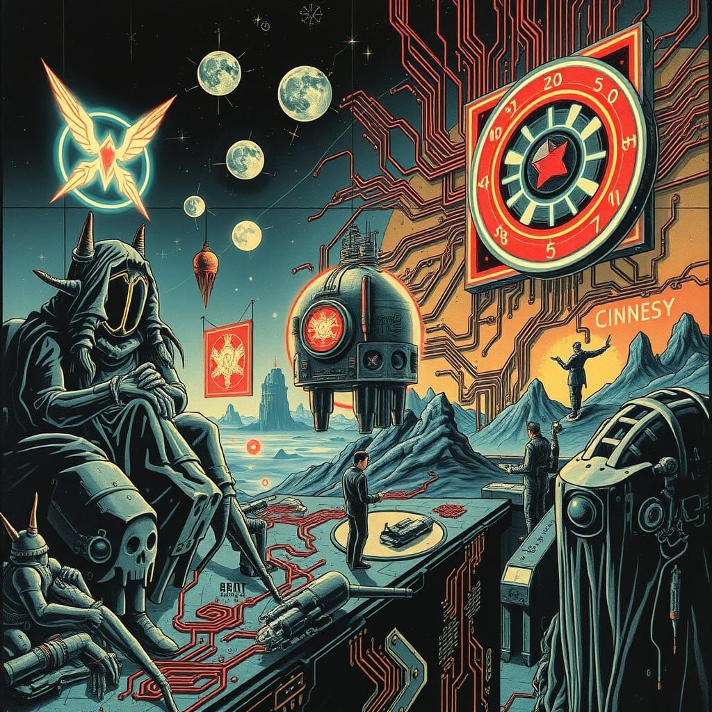 Cyberpunk Tattoo Flash Sheet in Traditional Style