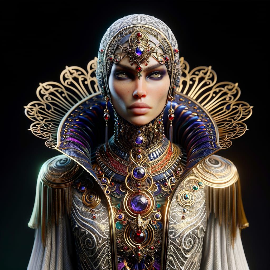 Hyperrealistic Woman in Futuristic Outfit: Matte Painting