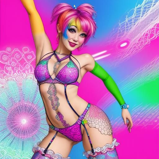 Whimsical Fractal Line Art of a Gogo Dancer