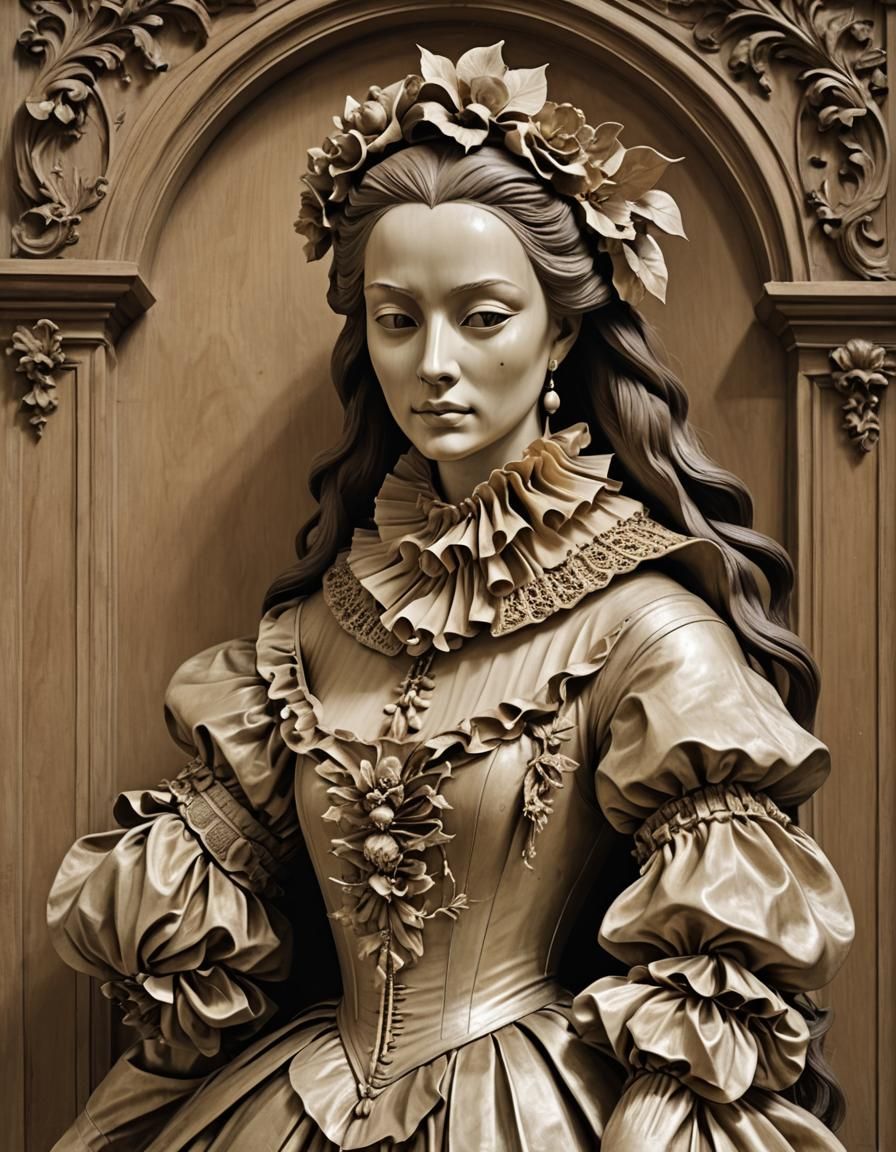 Girl with Death Mask (She Plays Alone) in the style of Grinling Gibbons