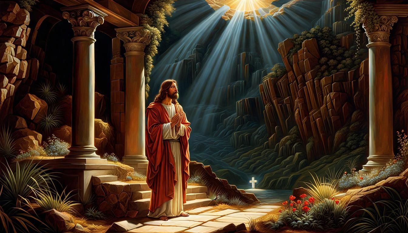 Jesus Praying in Garden: Digital Art Masterpiece