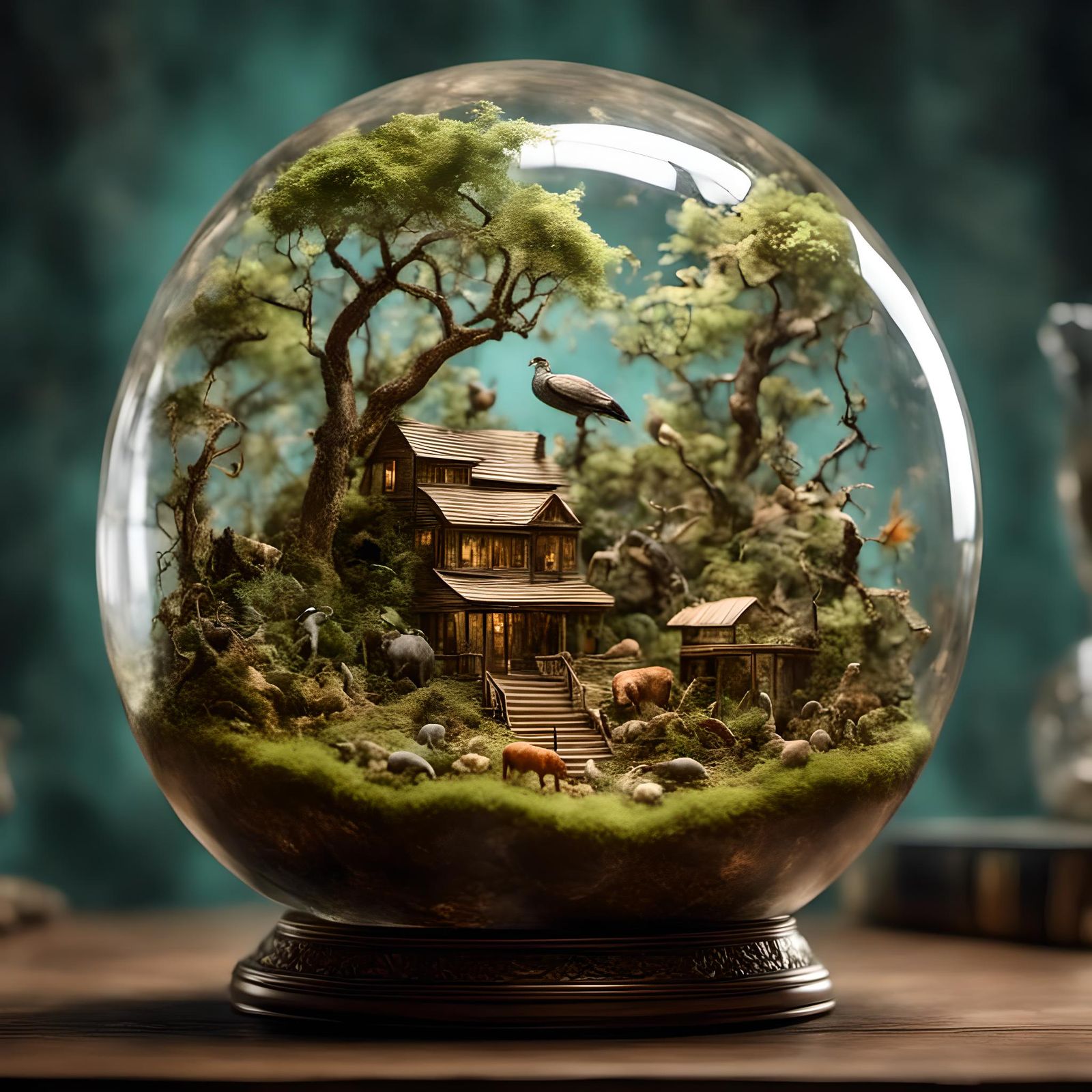 Miniature Zoo Inside a Globe